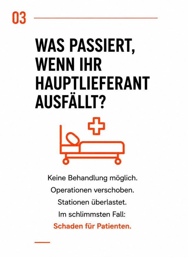 Was passiert, wenn Ihr Hauptlieferant ausfällt? Behandlungen verzögern sich, Stationen sind überlastet.